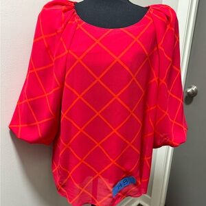 Calvin Klein Women's cherry and lightly muted orange pattern dressy lined blouse